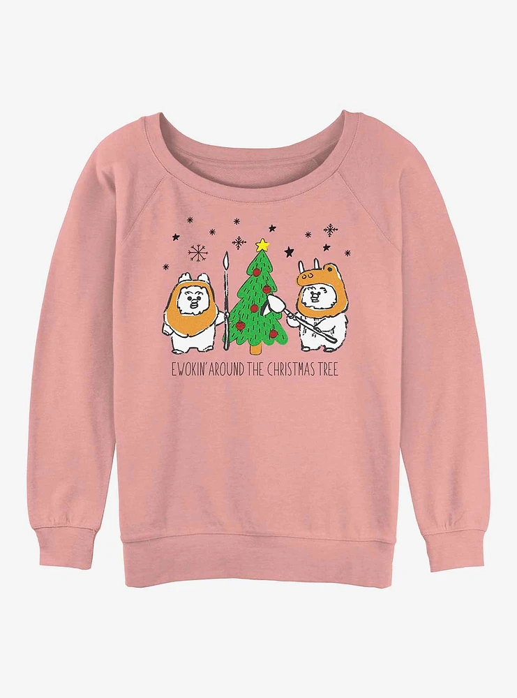 Star Wars Ewokin Around Xmas Tree Girls Slouchy Sweatshirt