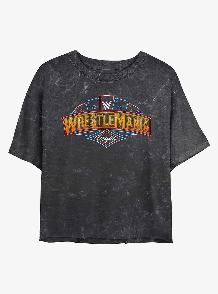 WWE Wrestlemania 41 Vegas Mineral Wash Girls Crop T-Shirt