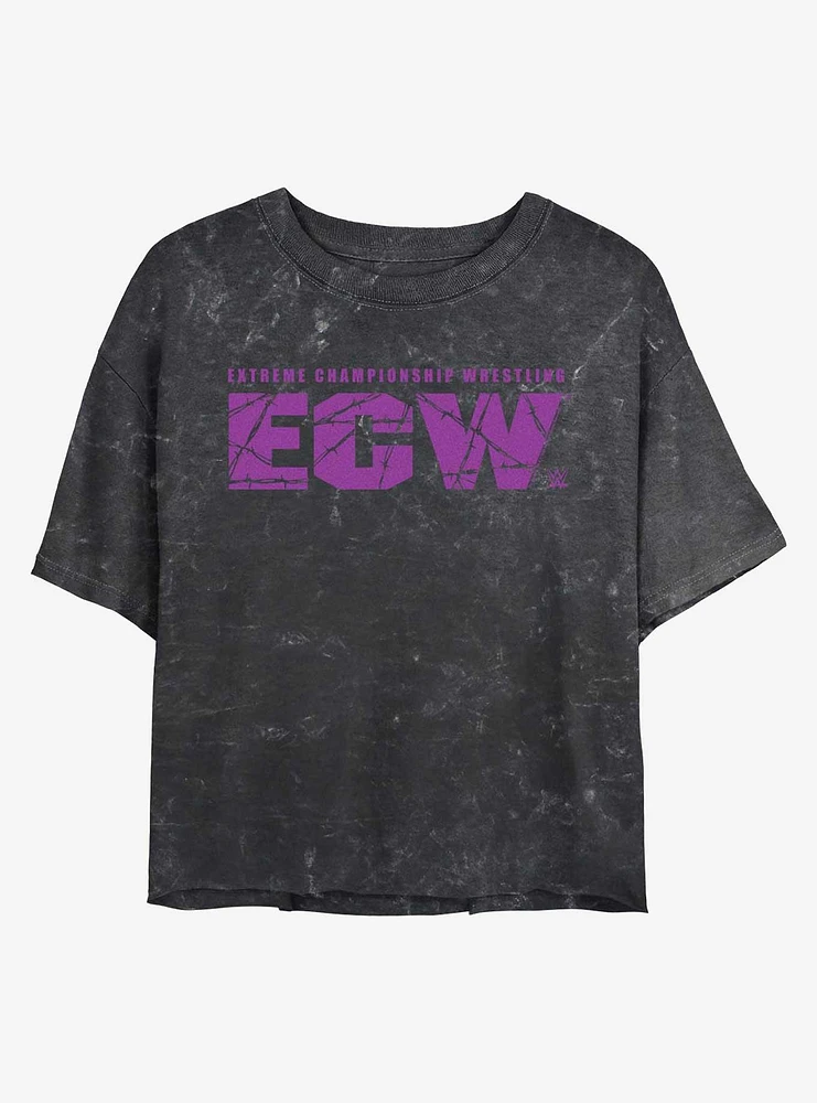 WWE ECW Logo Mineral Wash Girls Crop T-Shirt