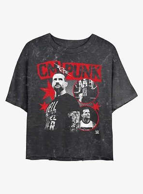 WWE CM Punk Poster Mineral Wash Girls Crop T-Shirt