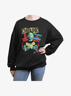 WWE CM Punk Portrait Stance Girls Oversized Sweatshirt