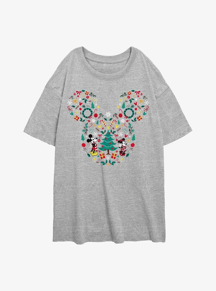 Disney Mickey Mouse & Minnie Holiday Icon Ear Fill Girls Oversized T-Shirt