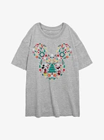 Disney Mickey Mouse & Minnie Holiday Icon Ear Fill Girls Oversized T-Shirt