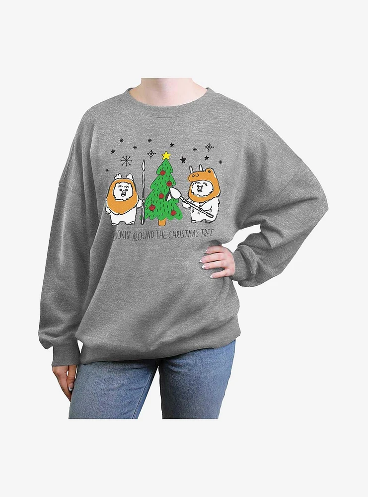 Star Wars Ewokin Around Xmas Tree Girls Oversized Sweatshirt