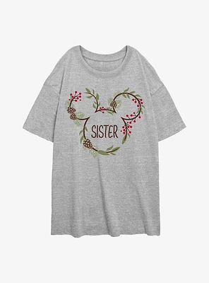 Disney Mickey Mouse Sister Xmas Ears Girls Oversized T-Shirt