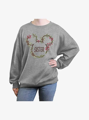 Disney Mickey Mouse Sister Xmas Ears Girls Oversized Sweatshirt