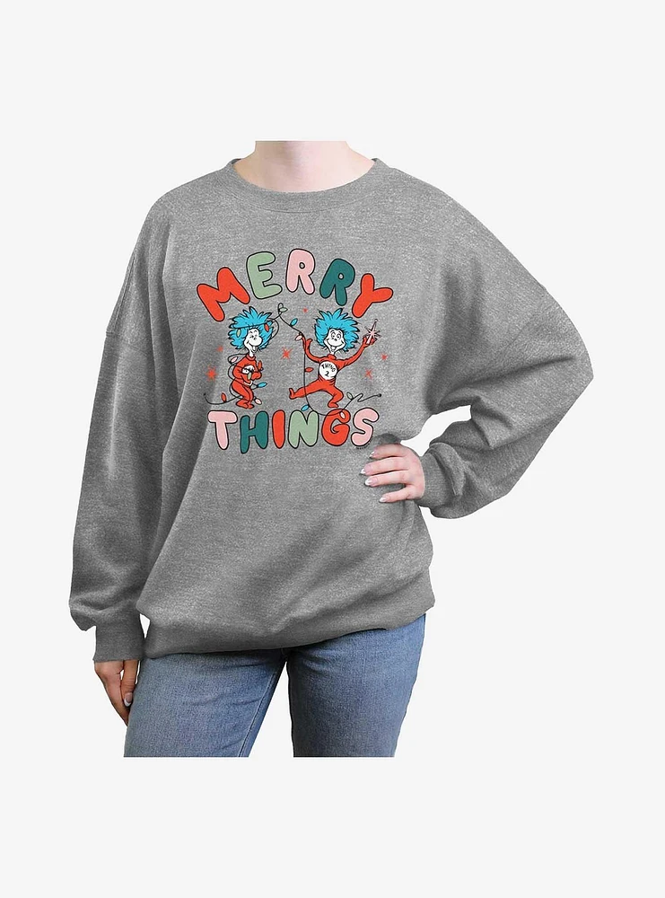 Dr. Seuss Merry Things Girls Oversized Sweatshirt