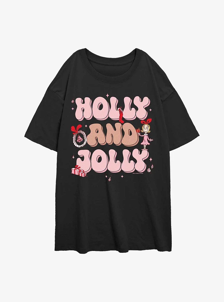 Dr. Seuss Holly And Jolly Girls Oversized T-Shirt