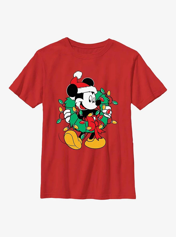 Disney Mickey Mouse Santa Wreath & Lights T-Shirt