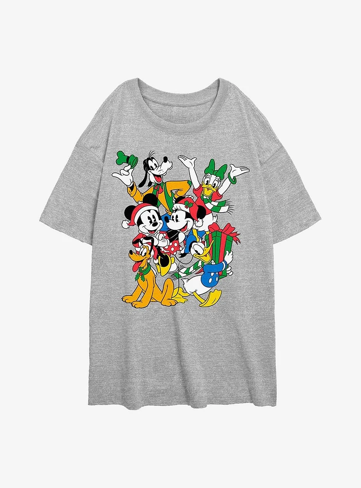 Disney Mickey Mouse Holiday Crew Girls Oversized T-Shirt