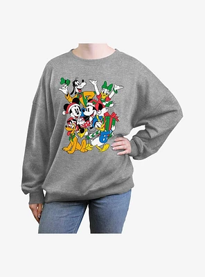 Disney Mickey Mouse Holiday Crew Girls Oversized Sweatshirt