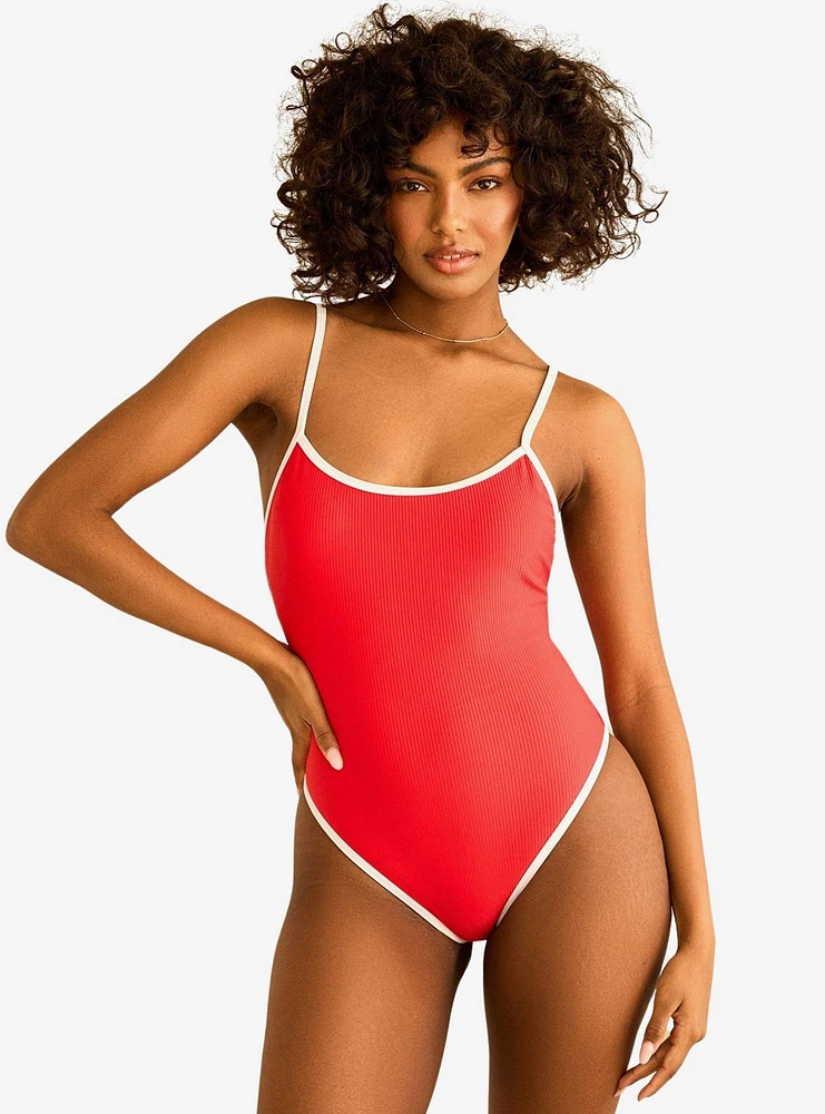 Dippin' Daisy's Star Scoop Neckline Swim One Piece Poppy White Rib