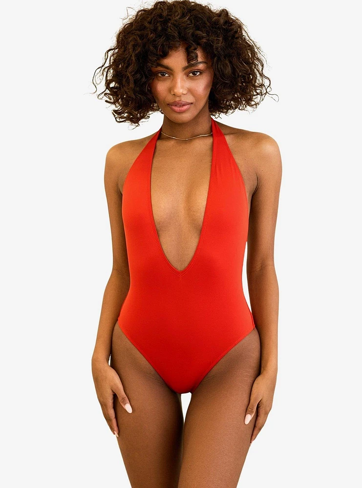 Dippin' Daisy's Cheryl Low Cut V-Neck Swim One Piece Poppy