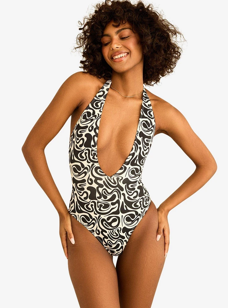 Dippin' Daisy's Cheryl Low Cut V-Neck Swim One Piece Mustang Wave