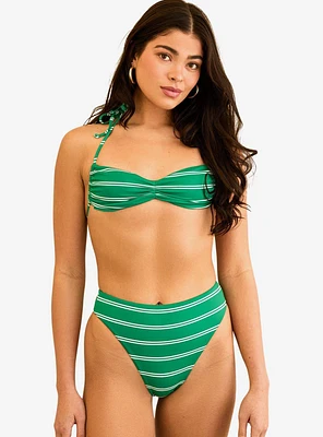 Dippin' Daisy's Seashore High Waist Cheeky Swim Bottom Green Moto Stripe