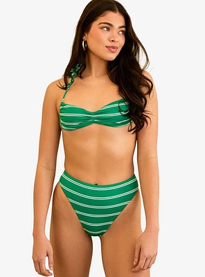 Dippin' Daisy's Christina Tie Straps Bandeau Swim Top Green Moto Stripe