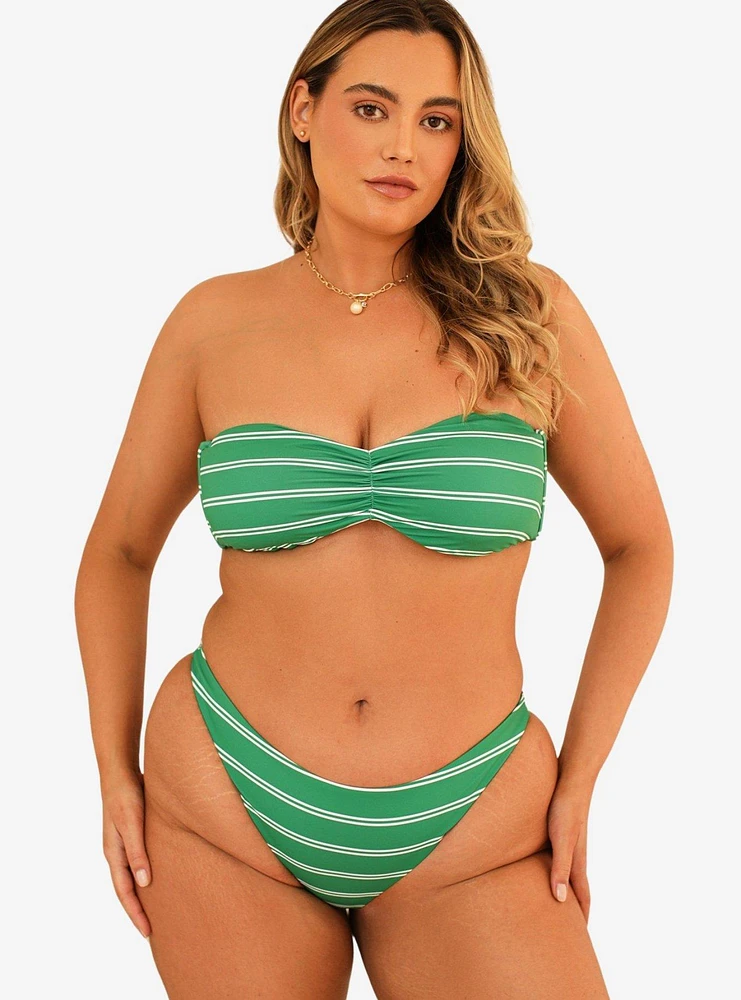 Dippin' Daisy's Nocturnal Cheeky Swim Bottom Green Moto Stripe