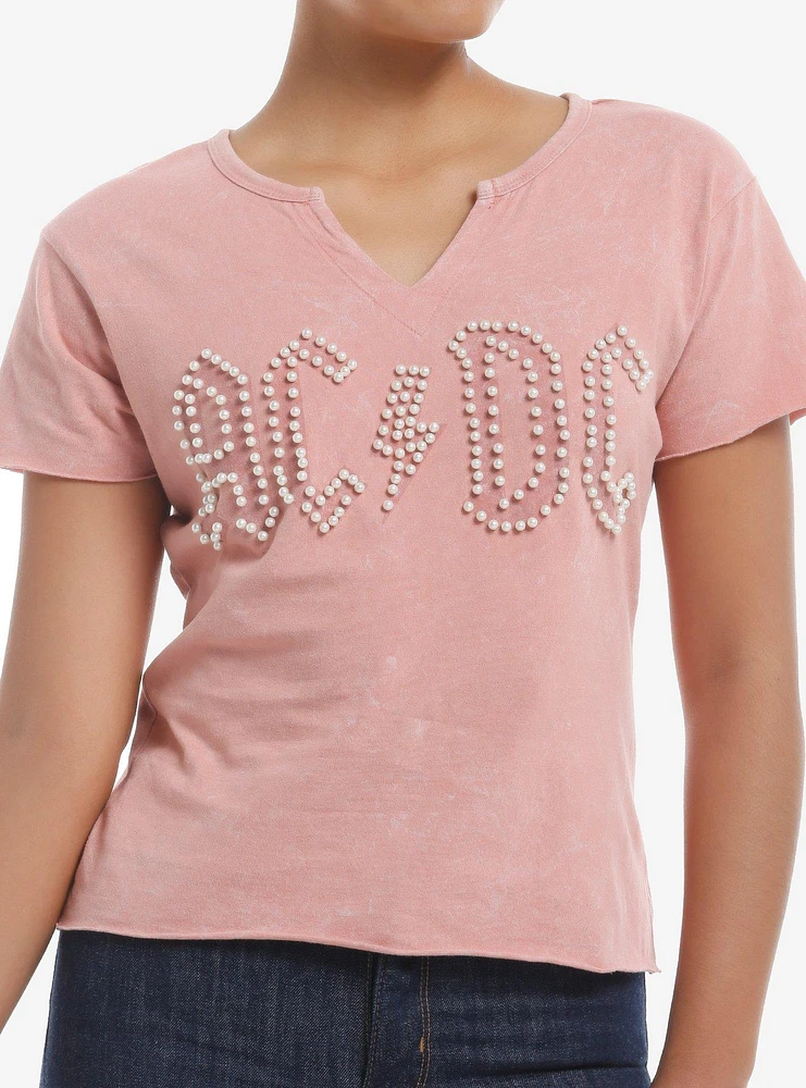 AC/DC Pearl Logo Girls V-Neck T-Shirt