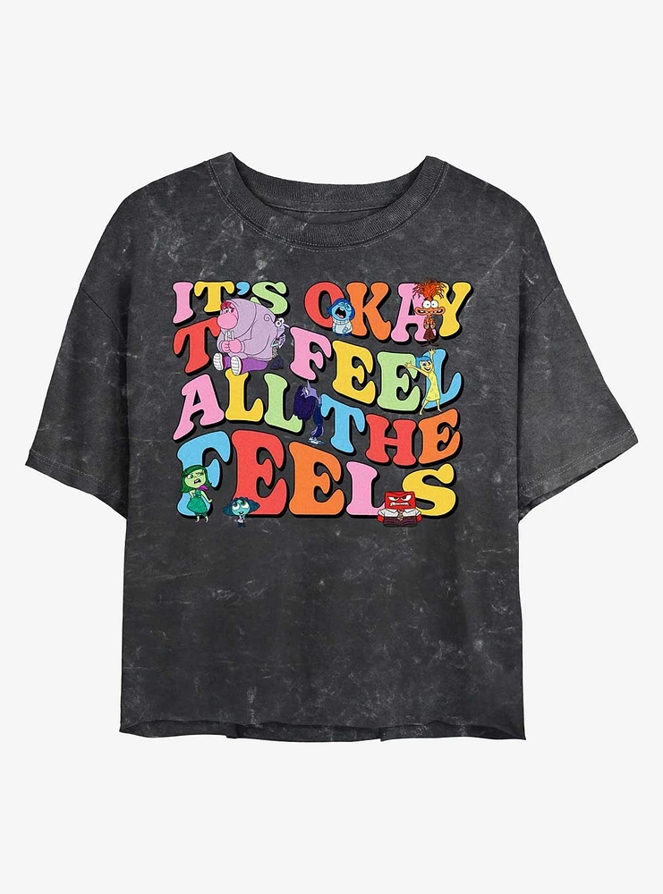 Disney Pixar Inside Out 2 Feel Everything Womens Mineral Wash Crop T-Shirt