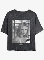 Buffy The Vampire Slayer Portrait Style Logo Mineral Wash Womens Crop T-Shirt