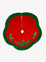 Velvet Red with Green Leaves Applique Tree skirt