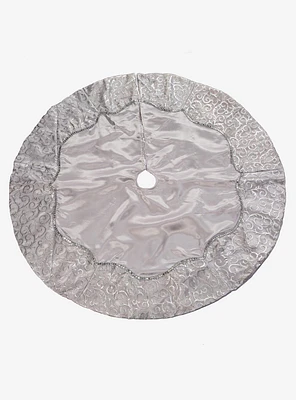 Silver Satin with Printed Border Tree skirt