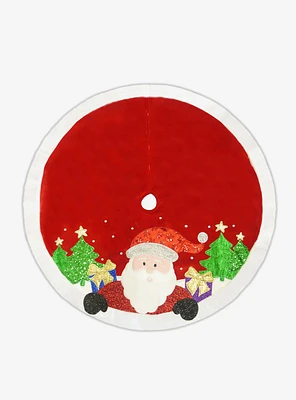 Red and White Applique Santa Tree Skirt