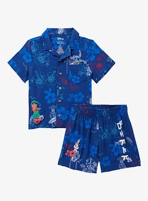 Disney Lilo & Stitch Floral Toddler Woven Button-Up Shorts Set - BoxLunch Exclusive