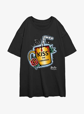 Buffy The Vampire Slayer Kiss Librarian Womens Oversized T-Shirt