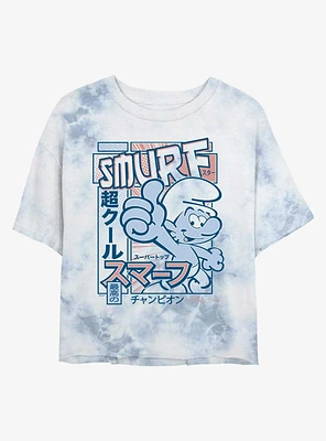 The Smurfs Super Cool Smurf Tie Dye Crop Womens T-Shirt