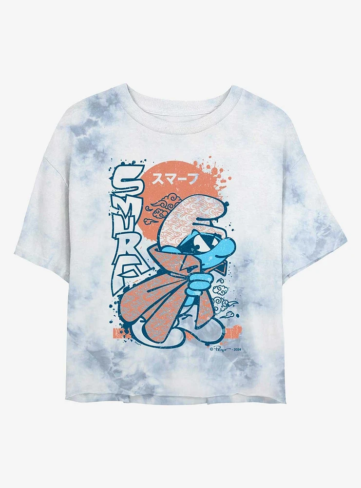 The Smurfs Manga Red  Tie Dye Crop Womens T-Shirt