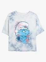 The Smurfs Angry Smurf Face Tie Dye Crop Womens T-Shirt