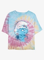 The Smurfs Angry Smurf Face Tie Dye Crop Womens T-Shirt