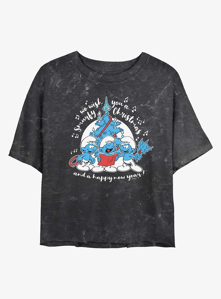 The Smurfs Singing Mineral Wash Womens Crop T-Shirt