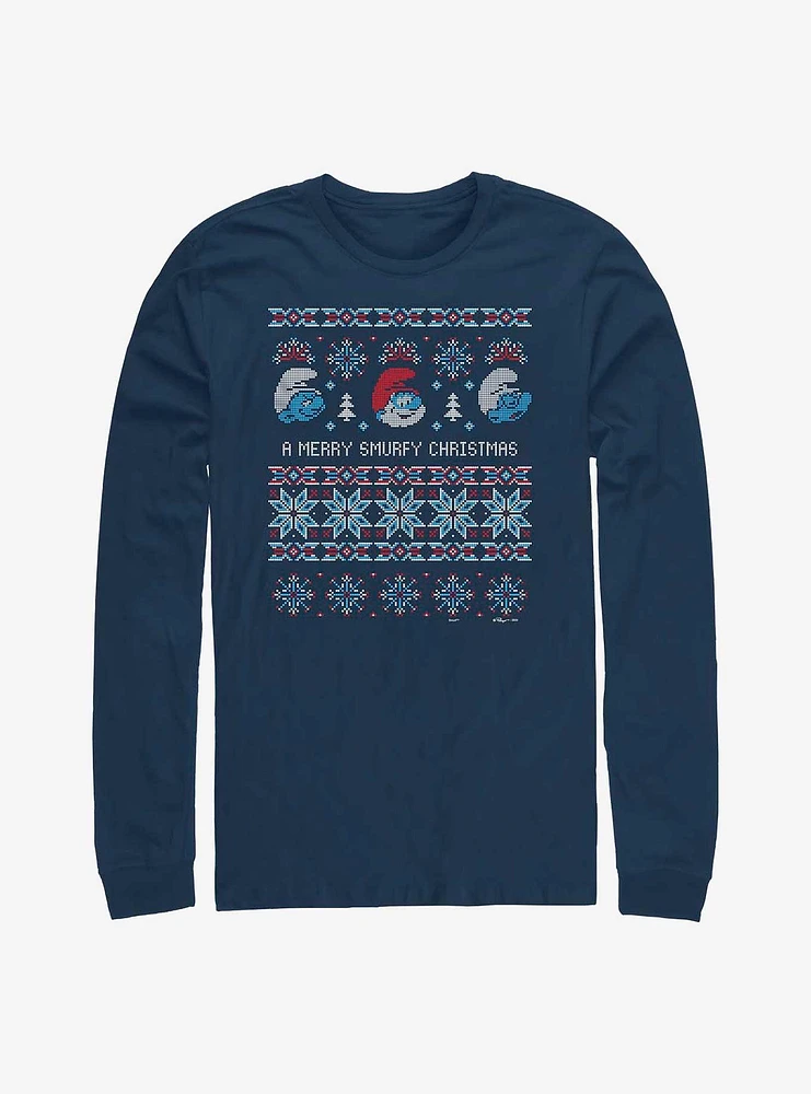 The Smurfs Ugly Sweater Smurfy Christmas Long-Sleeve T-Shirt