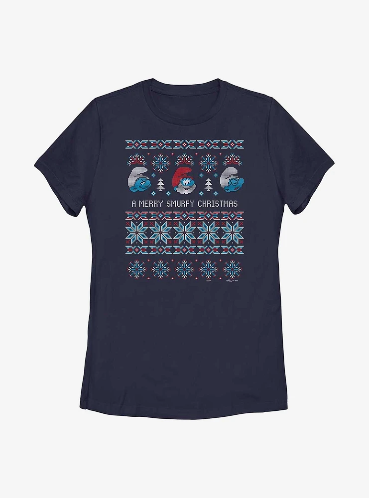 The Smurfs Ugly Sweater Smurfy Christmas Womens T-Shirt