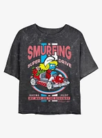 The Smurfs Super Driver Pilot Mineral Wash Womens Crop T-Shirt