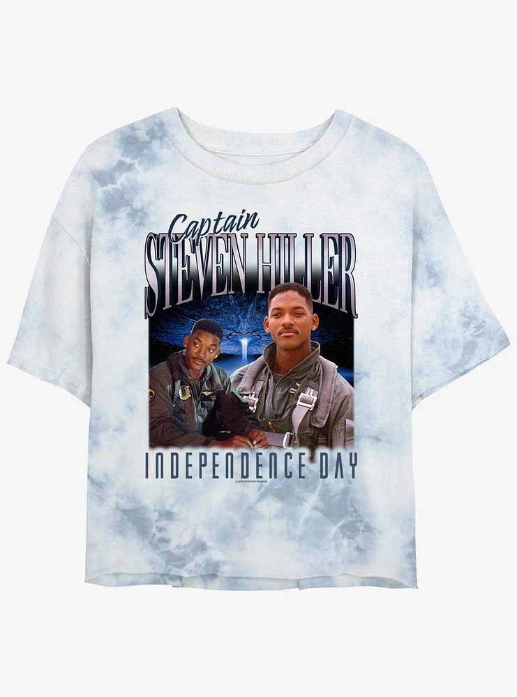 Independence Day Captain Steven Miller Collage Tie Dye Crop Girls T-Shirt