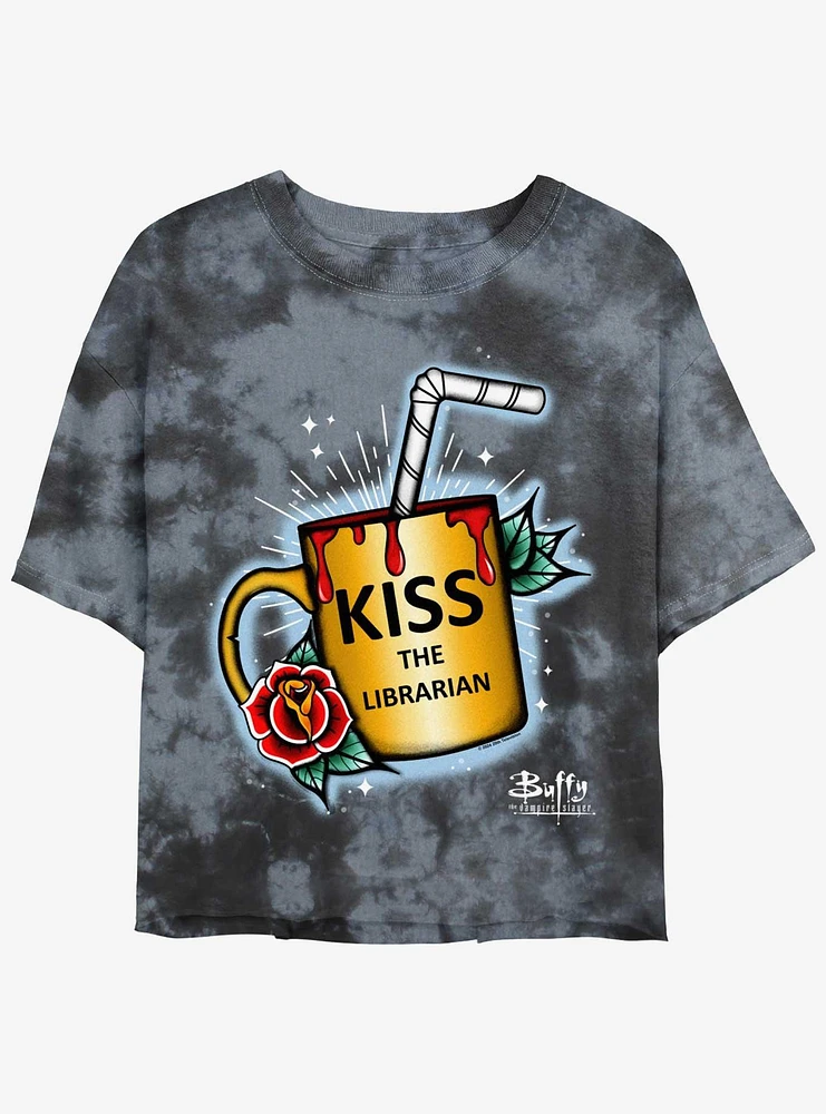 Buffy The Vampire Slayer Kiss Librarian Tie Dye Crop Girls T-Shirt