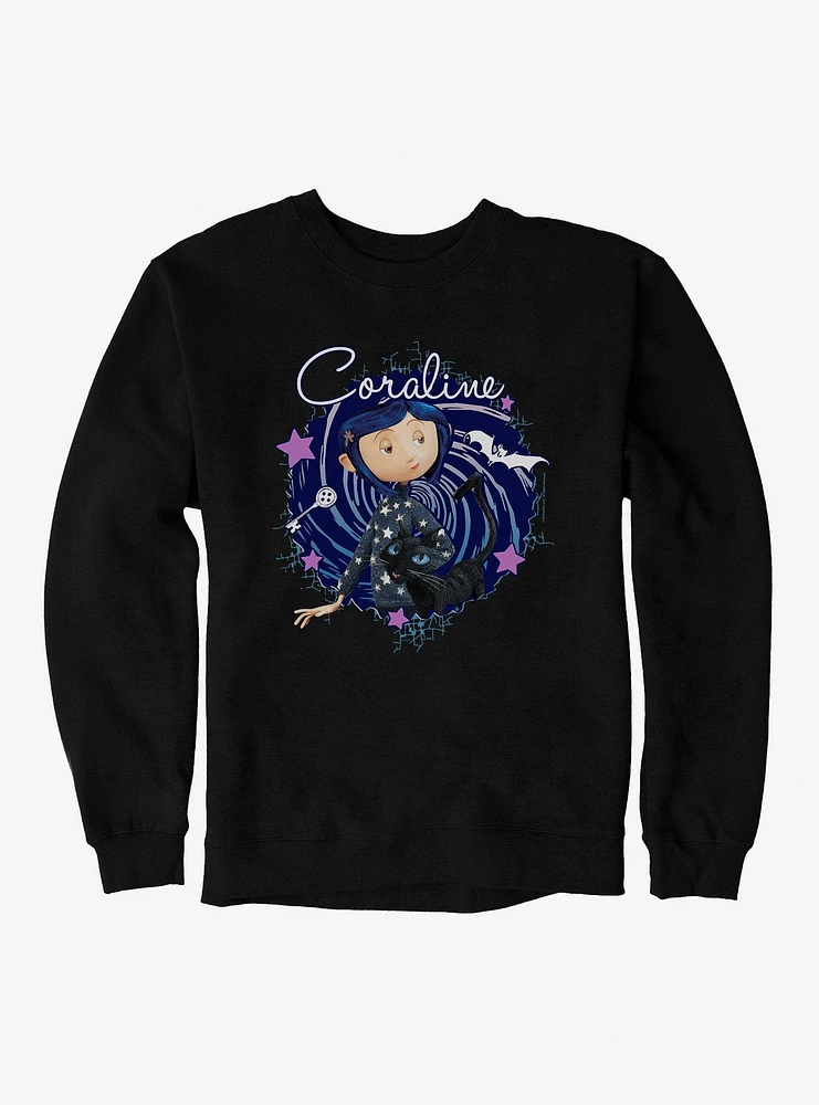 Coraline The Cat Swirl And Stars Sweatshirt