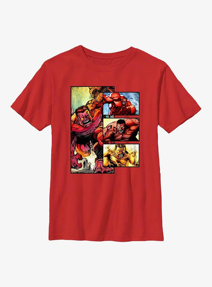 Marvel Red Hulk Panels Youth T-Shirt