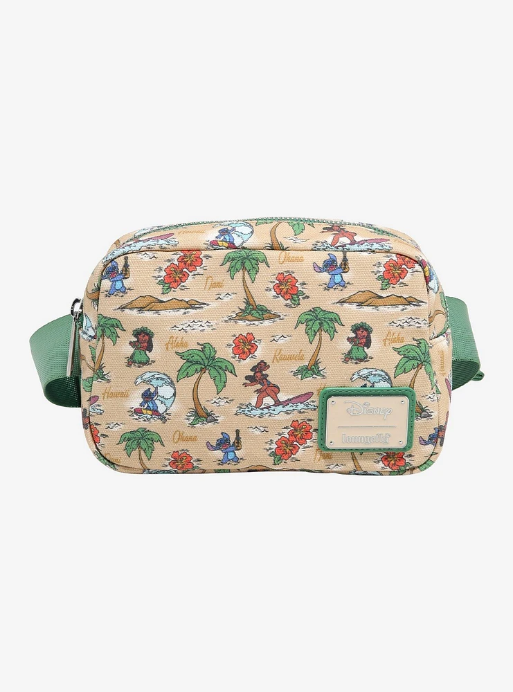 Loungefly Disney Lilo & Stitch Beach Scenes Allover Print Canvas Belt Bag - BoxLunch Exclusive