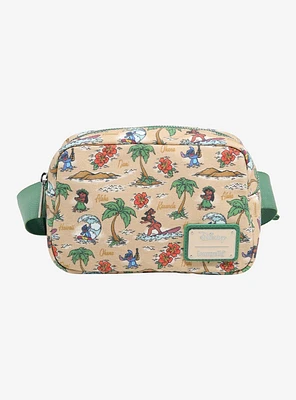 Loungefly Disney Lilo & Stitch Beach Scenes Allover Print Canvas Belt Bag - BoxLunch Exclusive