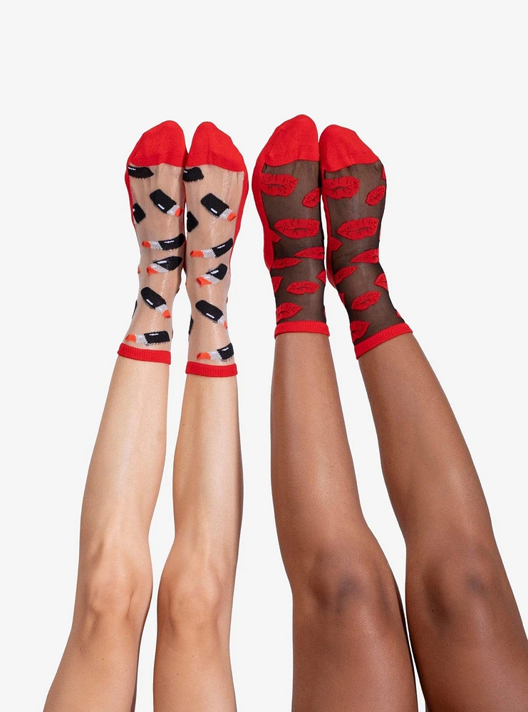 Lipsticks & Lips Sheer Crew Socks (2 Pairs)