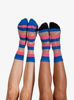 Stripes Sheer Crew Socks (2 Pairs)