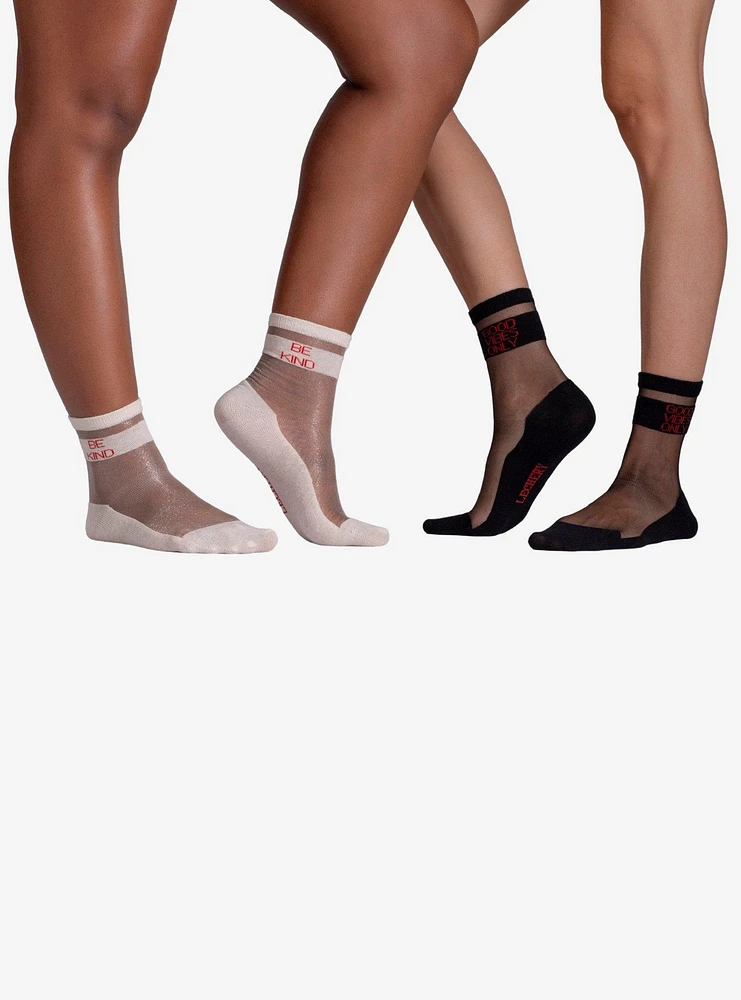 Be Kind & Good Vibes Only Sheer Crew Socks (2 Pairs)