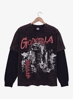 Godzilla Tonal Portrait Mineral Wash Layered Long Sleeve T-Shirt - BoxLunch Exclusive