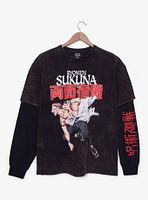Jujutsu Kaisen Sukuna Portrait Mineral Wash Layered Long Sleeve T-Shirt - BoxLunch Exclusive