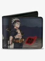 Black Clover Title Logo Asta Sword Pose Blues Bifold Wallet