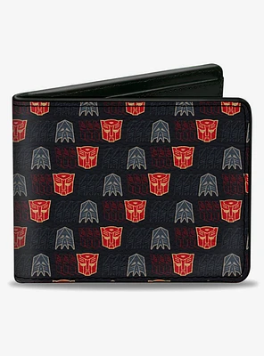 Transformers Autobot Decepticon Shield Flip Black Multi Color Bifold Wallet